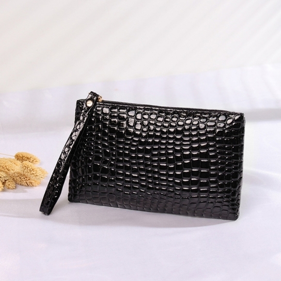 Handbags - Black Crocodile Wristlet Clutch